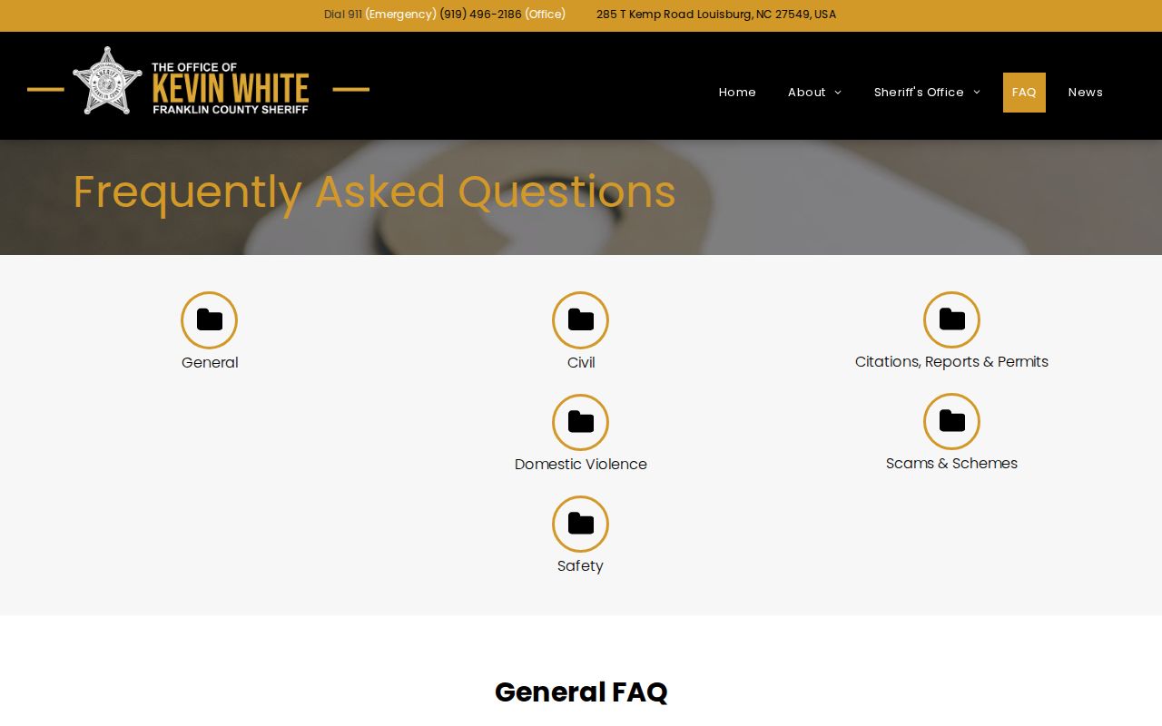 Franklin County Sheriff's Office FAQ with contact and court-record guidance