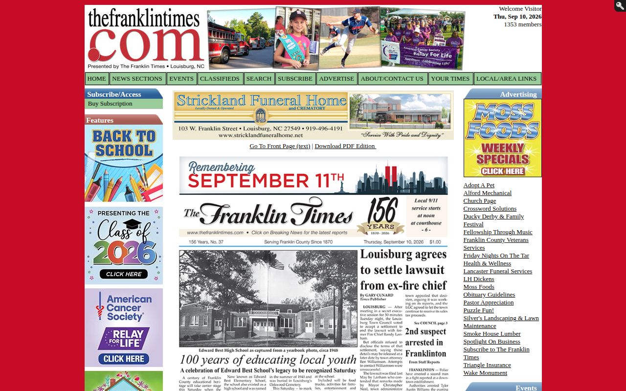 The Franklin Times news page covering Franklin County communities including Franklinton