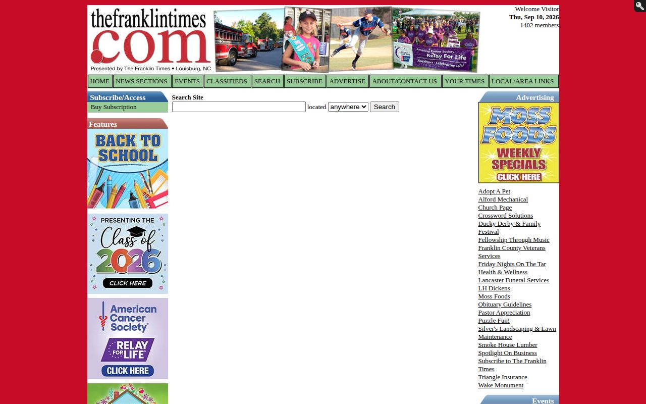 The Franklin Times article search interface